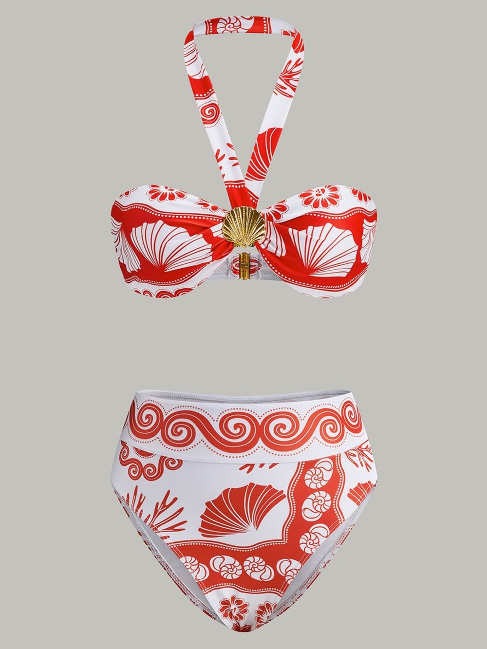 Red and White Shell-Print Bikini Set - XS NEW WITH TAGS